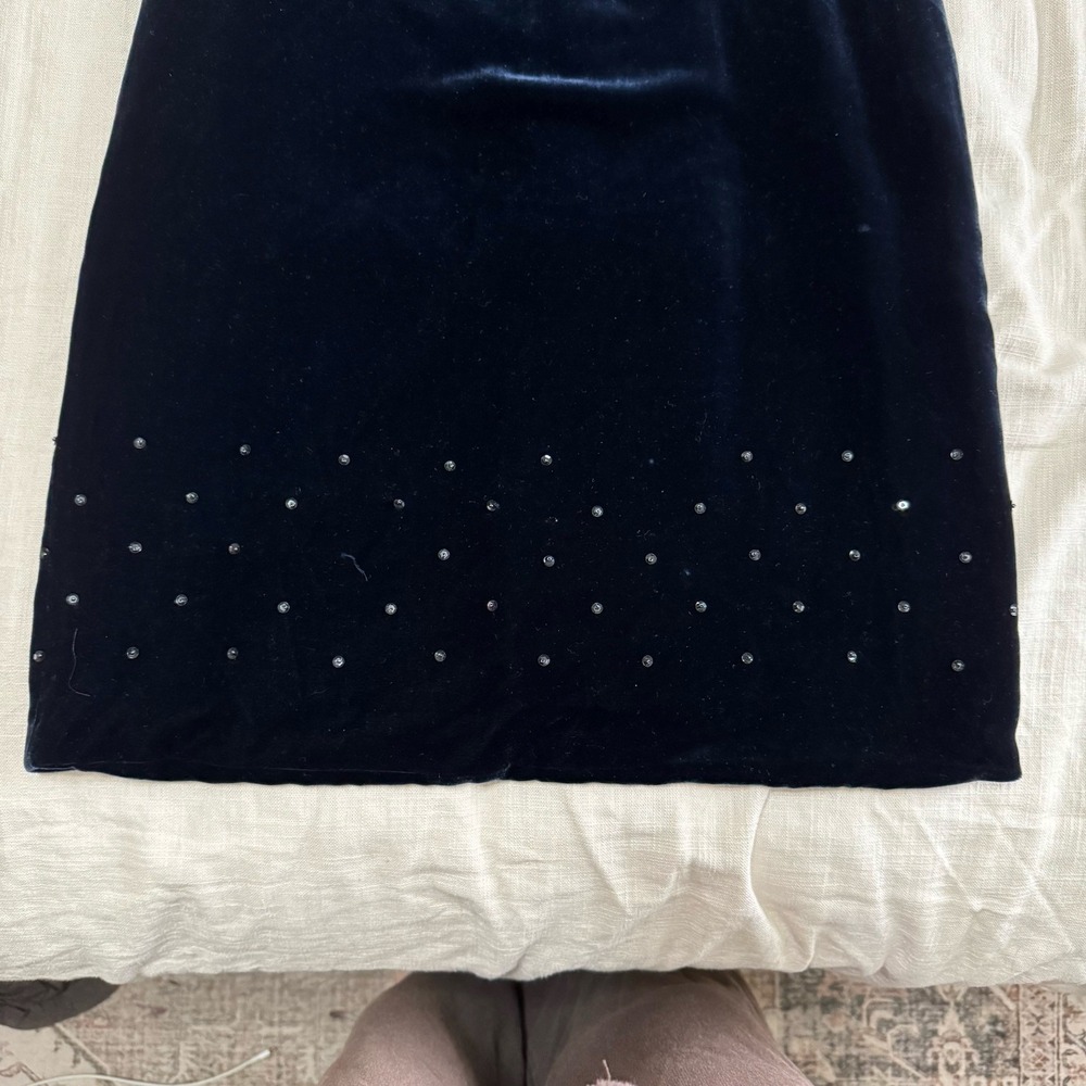 Ralph Lauren Tartan Plaid Label Velvet Dark Blue Dress 6 Sequin 90s Whimsigoth - Picture 6 of 6